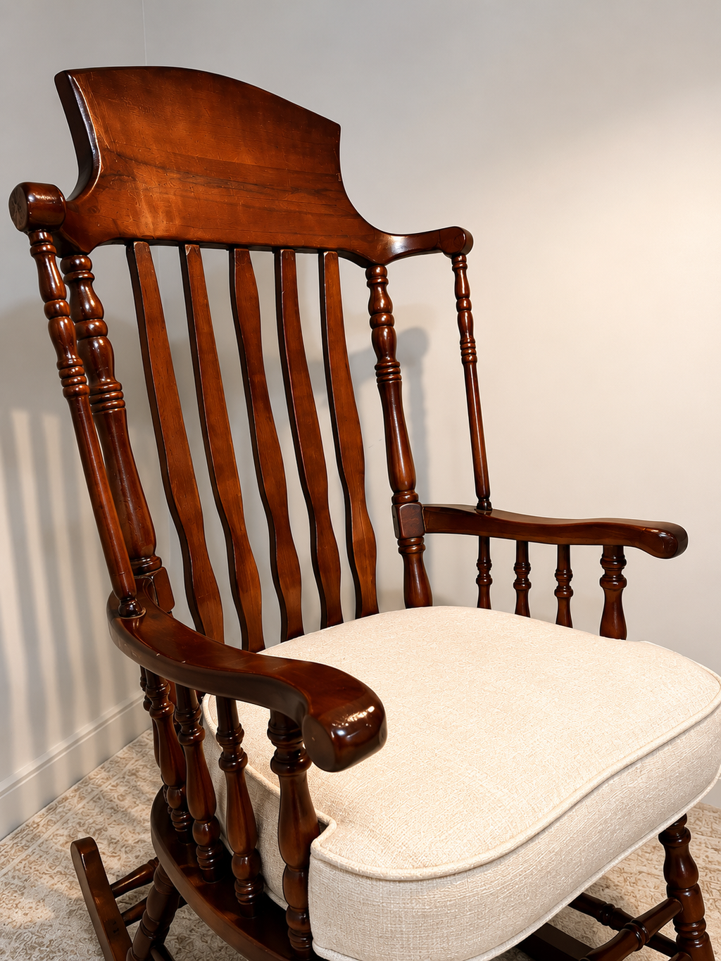 Classic Wooden Rocking Chair – Solid Wood Handmade Chair with Cushion