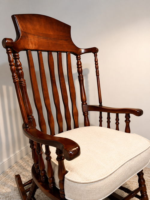 Classic Wooden Rocking Chair – Solid Wood Handmade Chair with Cushion