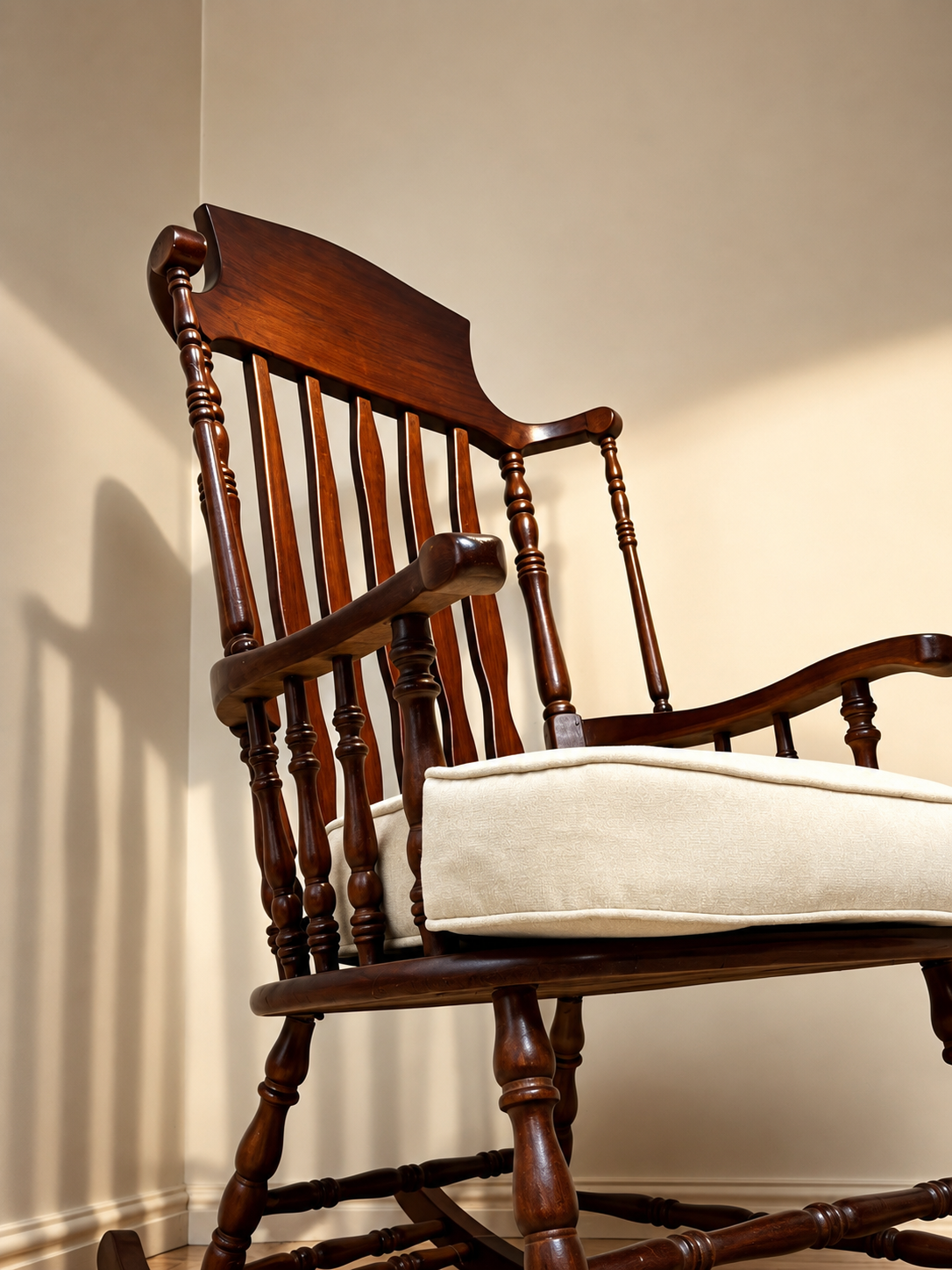 Classic Wooden Rocking Chair – Solid Wood Handmade Chair with Cushion