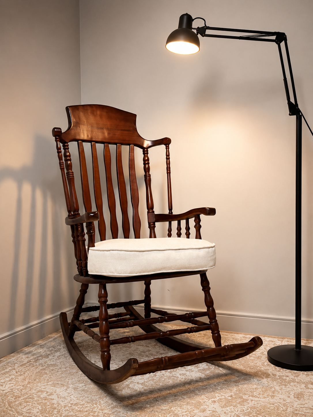 Classic Wooden Rocking Chair – Solid Wood Handmade Chair with Cushion